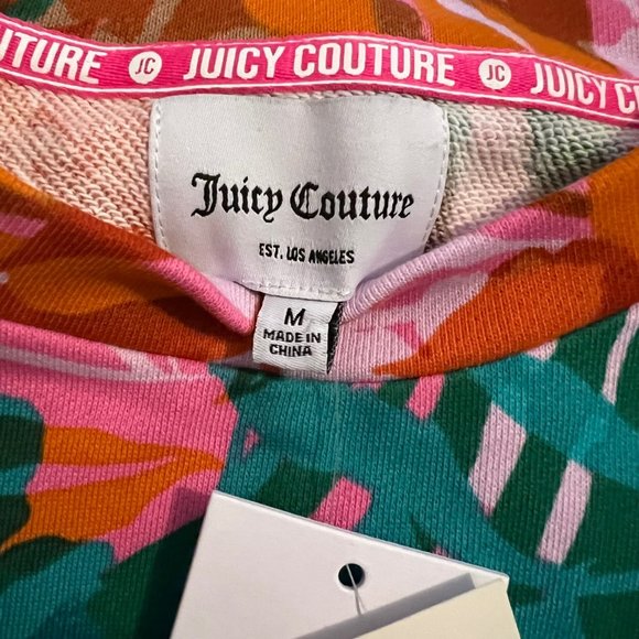 NEW! JUICY COUTURE Tropical Palm Print French Terry Roll Cuff Crop Top, Size M - Picture 10 of 11